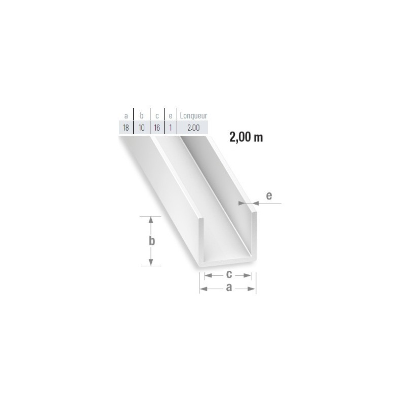 Profil U-2.0 mm droit symétrique PVC blanc Profil U-2.0 mm droit sy