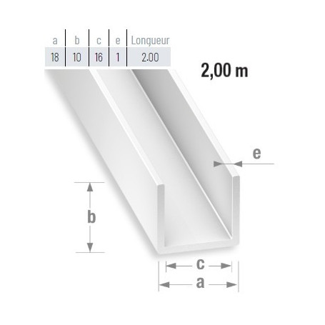 Profilé en U PVC blanc 1m 21x20x19mm Ep.1mm 