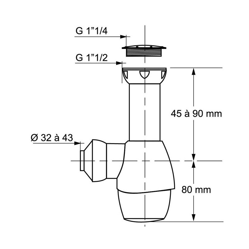 Siphon réglable et bondes à bouchon Ø60 mm pour évier 2 bacs communicants -  Wirquin Pro 30720438